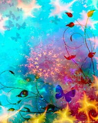 Türkisfarbenes Meer und Himmel mit Schmetterlingen, 2014